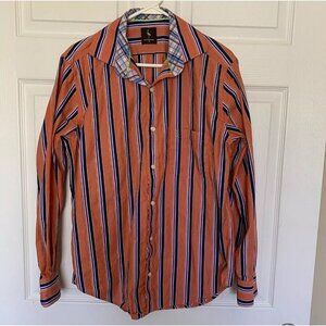 Tailorbyrd Men’s Medium Flip Cuff Long Sleeve Shirt Orange Stripe Button